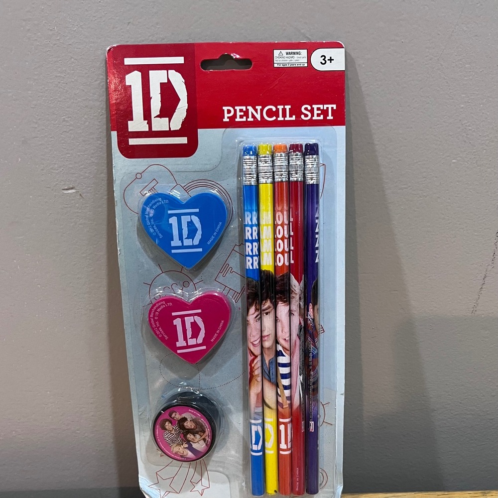 One Direction 2012 Vtg Pencil Set Heart Erasers Sharpener 1D Merch Harry Zayn